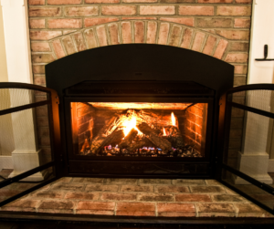 A gas fireplace